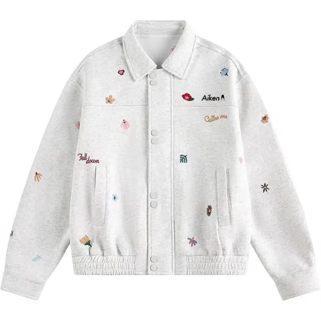 爱肯  小花刺绣翻领外套美式复古短款百搭情侣夹克 男女同款