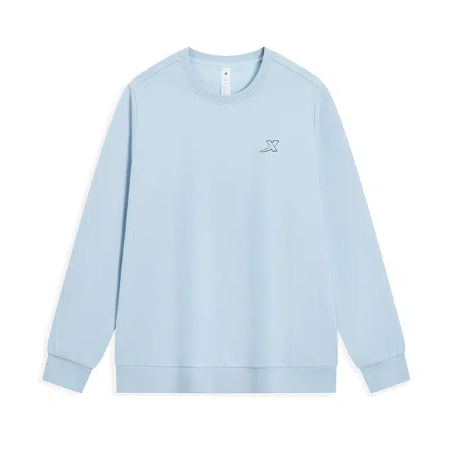 特步 综训系列 加绒保暖圆领简约纯色舒适柔软百搭卫衣 男款 冰川蓝