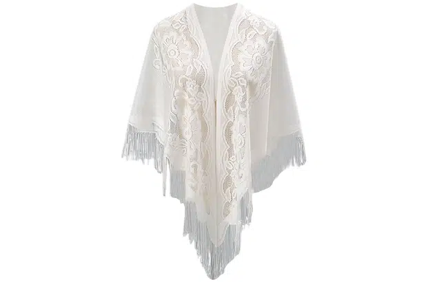 优幽兰 时尚轻奢风新中式流苏云肩配旗袍坎肩百搭优雅高级感薄蕾丝开衫外搭房外搭三角巾 聚酯纤维 披肩 女款