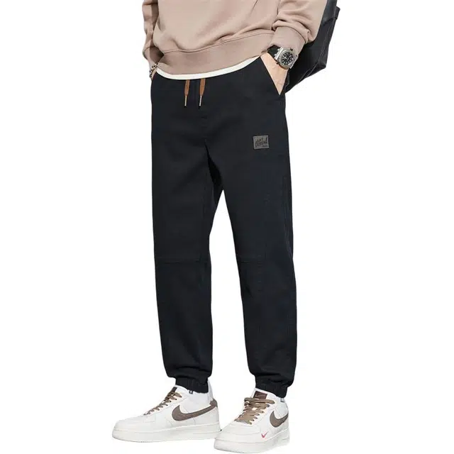 顶峰保罗 美式复古纯色厚款高级设计感运动九分裤青少年秋冬穿搭通勤潮流百搭束脚工装休闲裤 男女同款