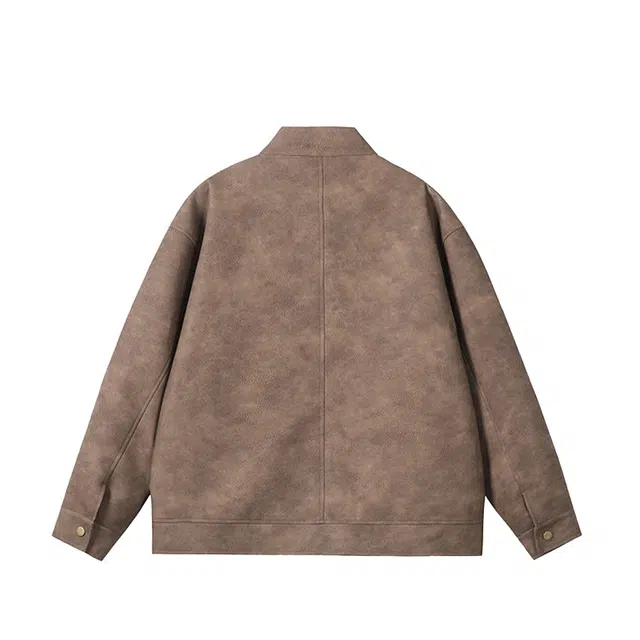 欧路得 美式做旧皮衣外套男潮牌春秋高街复古设计感痞帅立领机车夹克 男款