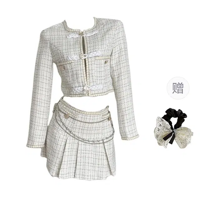 涂诗菲 修身高腰适中圆领长袖裙装套装 女款