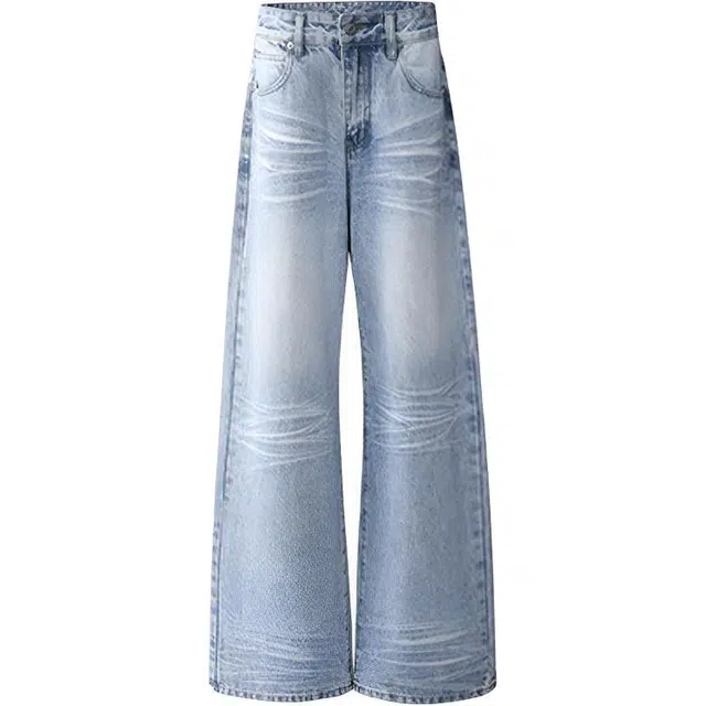 拾个壹先生 美式复古高街小众痞帅潮流高腰不贴腿弹力微喇叭裤无性别主义穿搭亲肤柔软时尚个性宽松百搭修身显瘦拖地马蹄长裤牛仔裤 男女同款