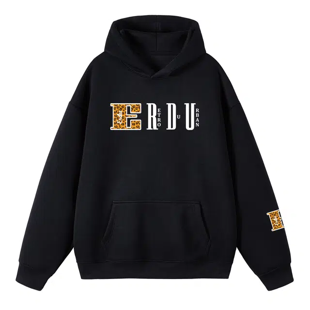 而度 豹纹字母印花国潮小众设计质感拉满宽松版型情侣款百搭连帽卫衣 男女同款