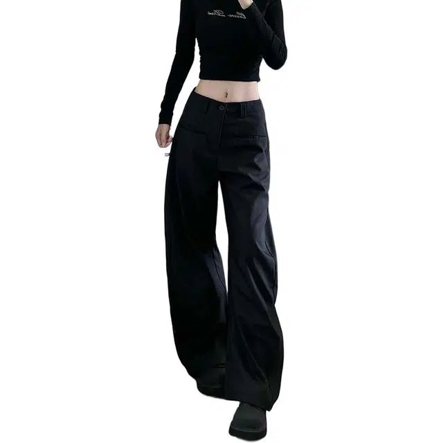 么宁  复古老钱西装秋冬百搭宽松阔腿休闲裤 女款