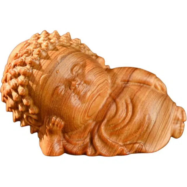 得笙陌 长卧佛宝宝佛桌面小装饰木雕手把件禅意工艺品#好运 崖柏 木作摆件 男女同款情侣款
