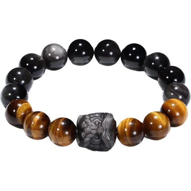 【普陀山官方已过香】 普陀山文创 国潮祥瑞醒狮新中式招财时来运转纳福平安百搭高级感八方来财#好运 黑曜石 手串 男女同款情侣款