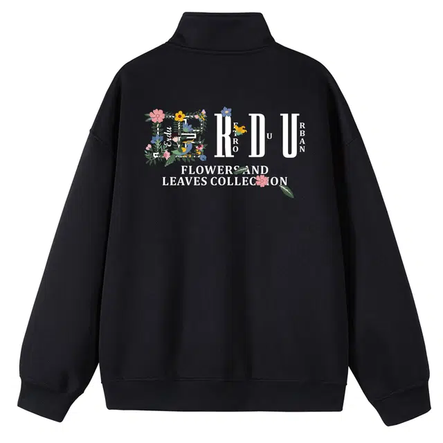 而度 国潮高街花朵印花半开襟宽松小众设计感上衣卫衣 男女同款