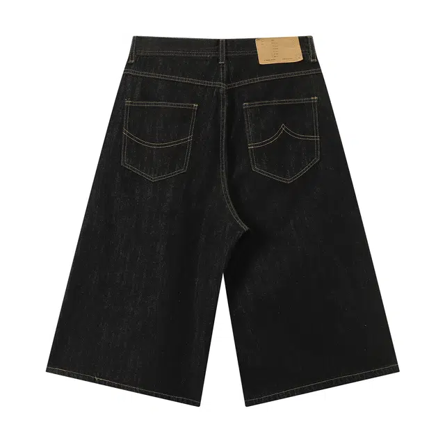 江南先生 城市接力赛 美式挺阔撞色斜纹七分阔腿裤子秋百搭休闲宽松牛仔短裤 男女同款