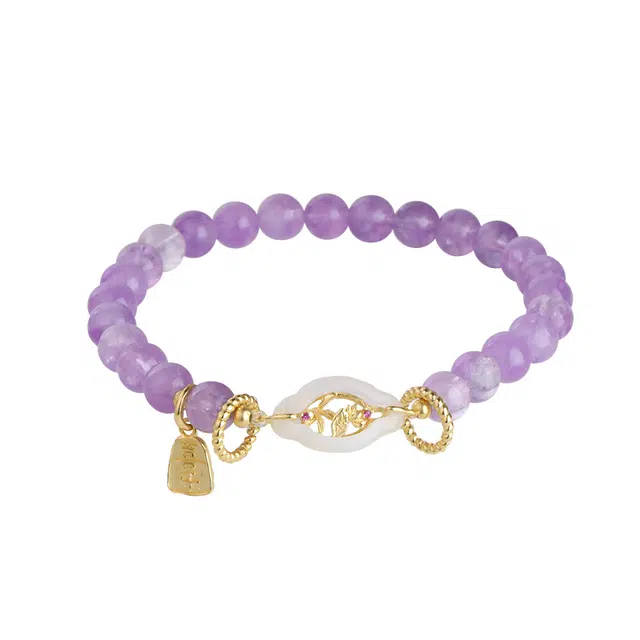 【匠心手作 学业有成】 灵菲 国风玉髓荷花腕饰 新中式小众高级感考研上岸学习进步促进思维步步高升 #好运礼盒 紫水晶 手串 女款