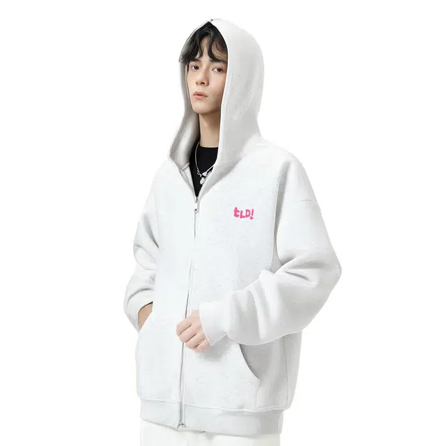 图兰朵 美式休闲开衫简约印花高街宽松图案外套连帽卫衣 男女同款