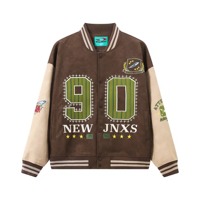 江南先生 城市接力赛 鳄鱼纹贴布绣美式复古棒球服秋宽松百搭休闲长袖外套夹克 男女同款