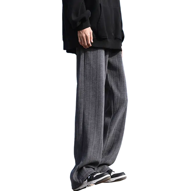 港仔文艺男 麦穗纹雪尼尔日系百搭针织运动直筒垂感纯色基础款卫裤时尚潮流宽松简约休闲裤 男女同款