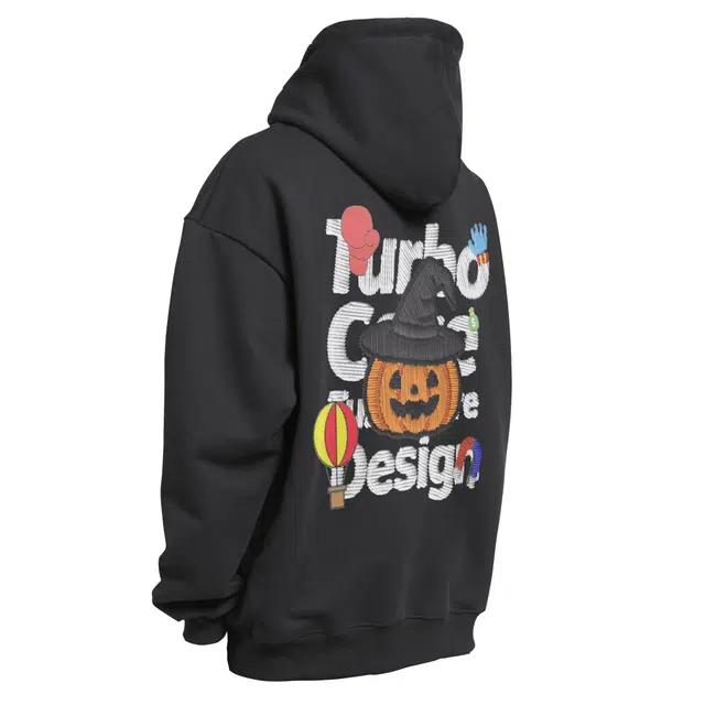 仿万针刺绣工艺印花极限涡轮 美式复古潮牌高街品牌字母巫师帽南瓜灯趣味图案时尚宽松舒适透气休闲百搭重磅长袖连帽卫衣 男女同款