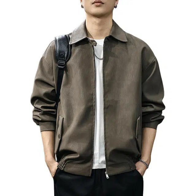 前进牛 美式休闲经典潮牌潮流百搭宽松休闲工装皮衣 男款