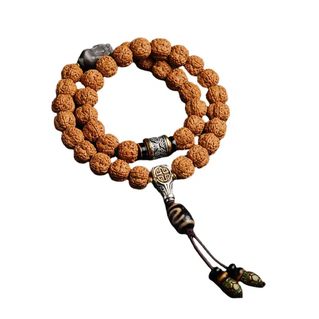 宣华意 精品满肉原籽五瓣矮桩双龙纹佛念珠文玩天珠配饰国潮民族风复古经典轻奢高端叠戴#好运 金刚菩提 手串 男女同款情侣款