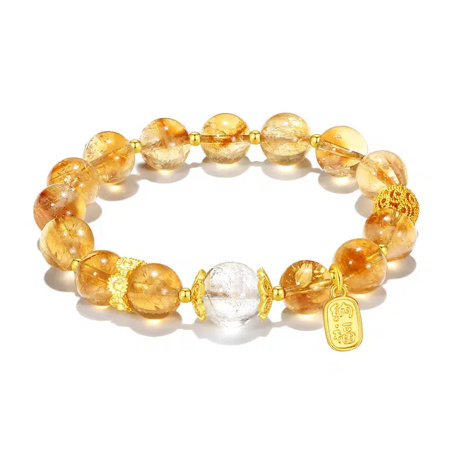 【普陀山官方已过香】 普陀山文创 迎财神招财进宝新中式日进斗金纳福本命年精致轻奢高级感显白财富转运珠#好运 黄发晶 手串 男女同款情侣款