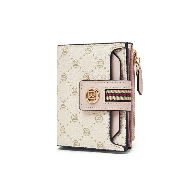 老人头 时尚满印小众设计高级感卡包多功能通勤钱夹 合成革 钱包 常规 女款 粉色