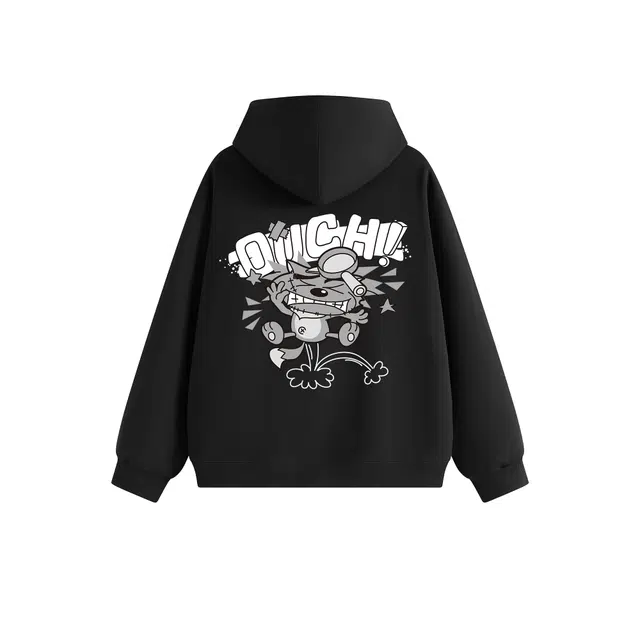 喜羊羊与灰太狼 美式复古学院风趣味灰太狼卡通动漫印花日常通勤潮流个性百搭舒适帽衫休闲情侣连帽宽松落肩袖卫衣 男女同款