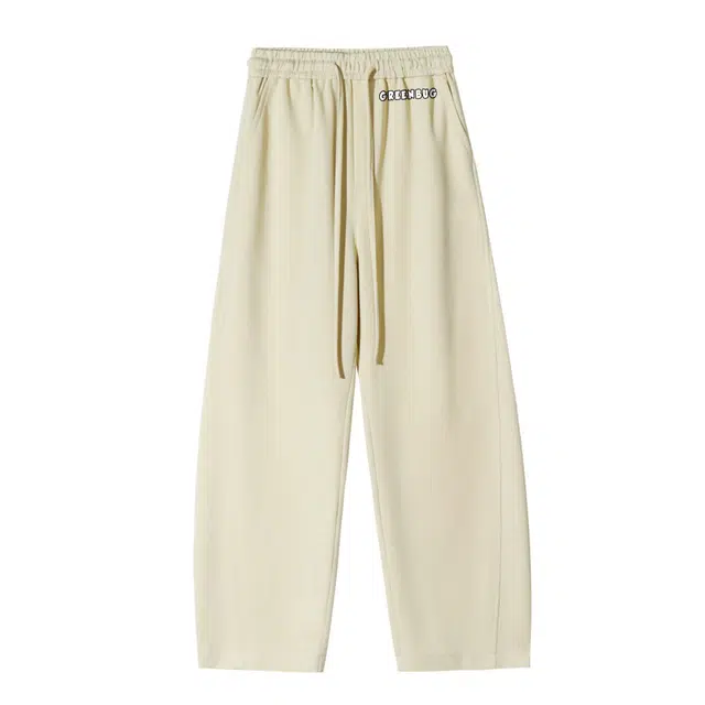 虫小绿 美式复古潮牌高街百搭纯色基础款高级坠感设计感运动无性别主义薄款宽松系带直筒休闲裤 男女同款