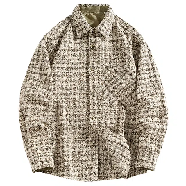 米素力 重磅格子衬衫式落肩袖宽松型休闲风夹克 男女同款