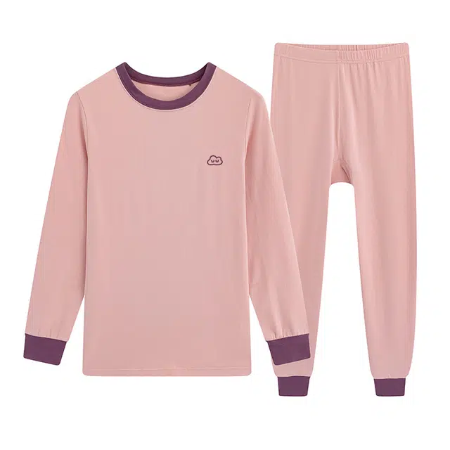 贴身领域 秋冬少女秋衣秋裤女士大童儿童中学生纯棉全棉毛衫初中高内衣保暖套装 女款