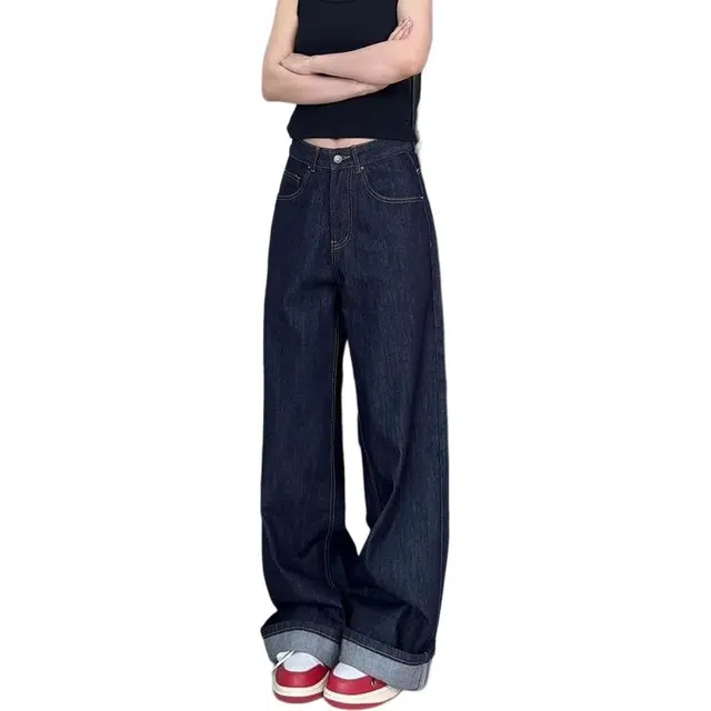 如续 窄版阔腿女高腰宽松显瘦百搭休闲直筒拖地裤牛仔裤 女款