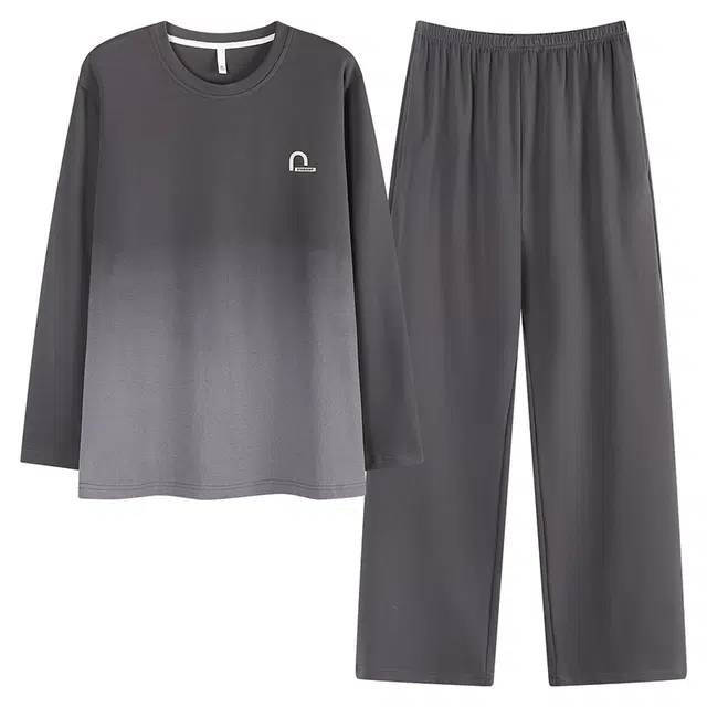 俏霓桐 简约渐变色时尚纯棉亲肤舒适圆领休闲百搭长袖长裤家居服可外穿睡衣套装 男款