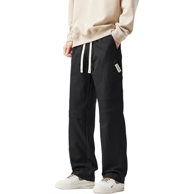协协乐 山系户外高街风美式潮牌拼接氛围感春秋季宽松直筒青少年弹力抽绳百搭工装运动长裤休闲裤 男款