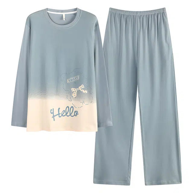 俏霓桐 可爱卡通圆领纯棉亲肤简约渐变色休闲舒适长袖长裤家居服可外穿睡衣套装 男款