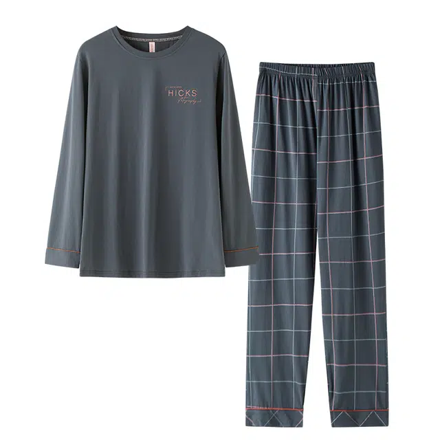 莫代尔 休闲简约个性透气圆领套头时尚气质百搭长袖长裤家居服可外穿睡衣套装 男款