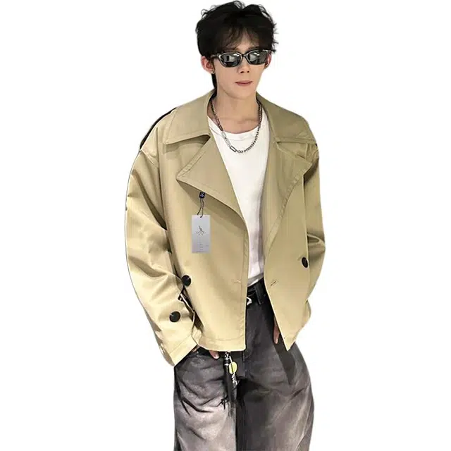 袋鼠 复古老钱风高级感时尚经典质感大翻领风衣外套百搭舒适廓形宽肩短款夹克 男女同款