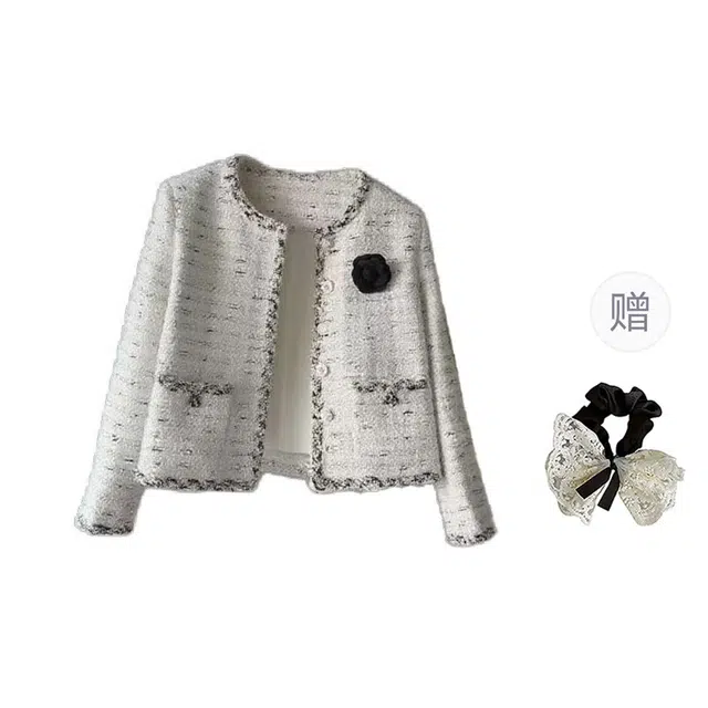 涂诗菲 韩版法式小香风气质遮肉显瘦通勤时尚优雅高级慵懒感长袖外套夹克 女款