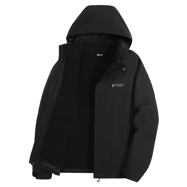 与狼共舞 户外三合一可拆卸加绒内胆 时尚连帽防风防水撞色垂顺舒暖加厚夹克 男款