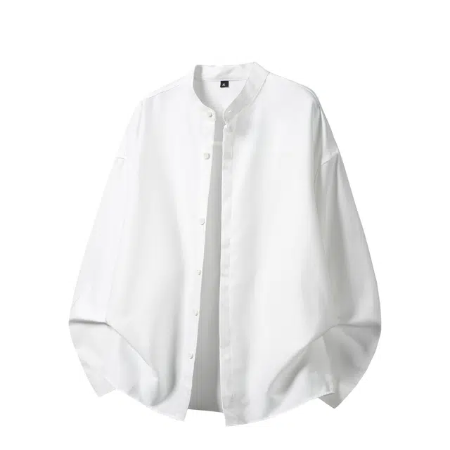 孜讯 美式复古纯色简约基础款立领纯棉潮牌长袖衬衣百搭宽松亲肤舒适日常通勤休闲衬衫 男女同款