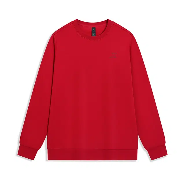 特步 综训系列 加绒保暖圆领简约纯色舒适柔软百搭卫衣 男款 喜庆红