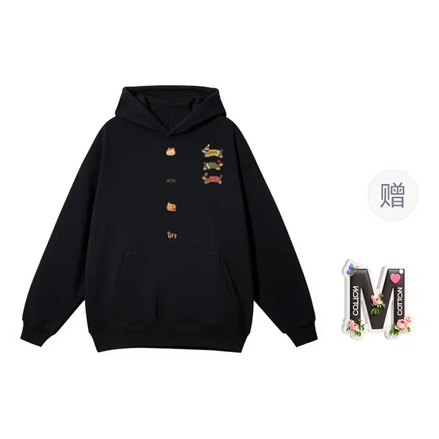 棉购 美式连帽卡通印花加绒外套学生卫衣 女款