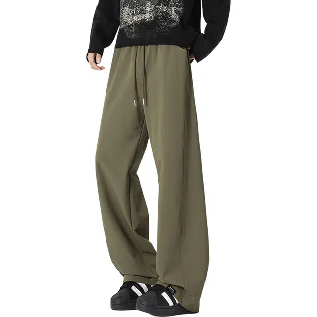 【纯色线条分割伞兵裤】赫赫良衣 美式复古痞帅高街少年感宽松阔腿长裤子舒适百搭显高显瘦显腿长小众高级感学院风韩系潮牌休闲裤 男女同款