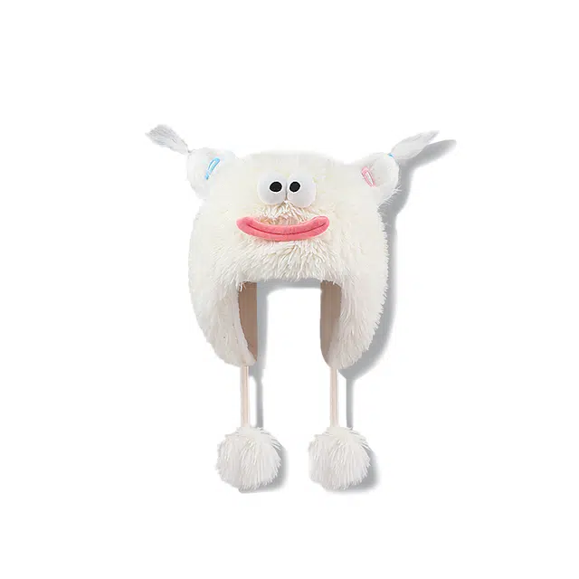 【搞怪系列~大眼萌】 攸委 可爱卡通丑萌毛绒帽子女冬季加厚保暖防寒护耳加绒 聚酯纤维 时尚百搭舒适创意雷锋帽辫子针织帽潮 女款