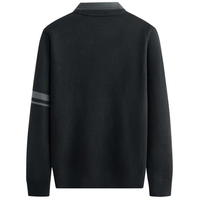 与狼共舞 经典百搭款日系潮流袖臂印花设计时尚通勤抗菌保暖羊毛衫休闲假两件翻领毛衣 男款