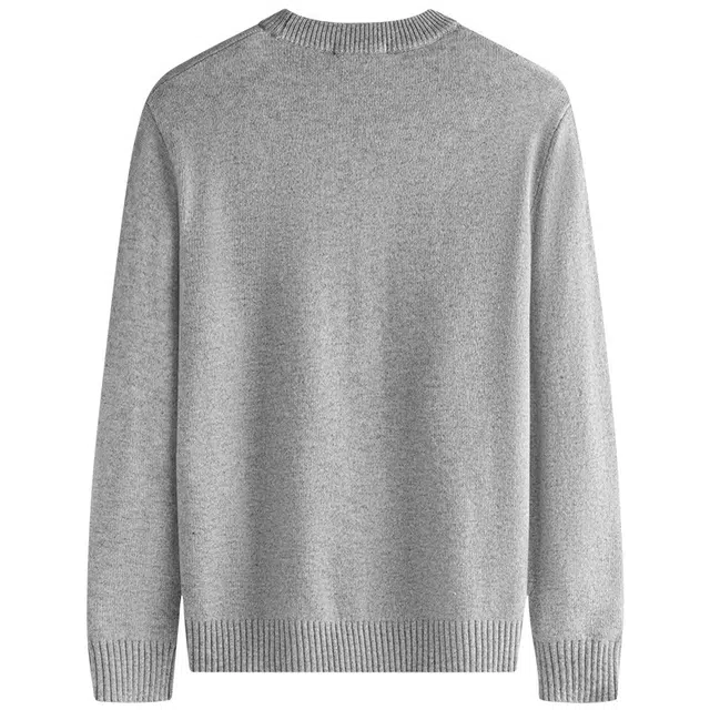 与狼共舞 日系风城市经典休闲百搭保暖纯羊毛衫纯色简约提花肌理柔软亲肤套头圆领针织毛衣 男款