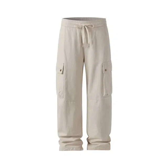 米素力 纯棉直筒裤潮牌纯色中腰工装裤 男女同款