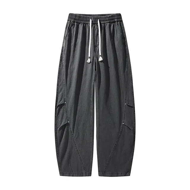 马员外 美式高街复古纯棉痞帅高级感阔腿宽松设计日常通勤百搭抽绳系带休闲裤 男女同款