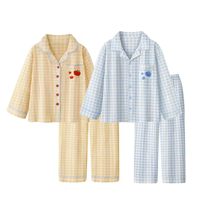 俏韵 翻领卡通苹果春秋季纯棉长袖长裤甜美印花可爱舒适薄款家居服可外穿睡衣套装 女款