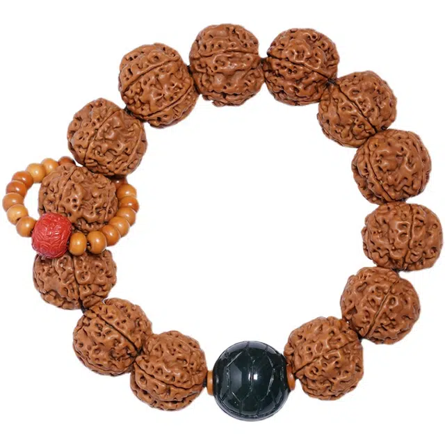 宣华意 【珍藏级】藏式爆肉龙纹玛瑙盘玩佛珠 国潮新中式复古 轻奢高端 文玩富甲转运珠配饰#好运连连 金刚菩提 手串 男款