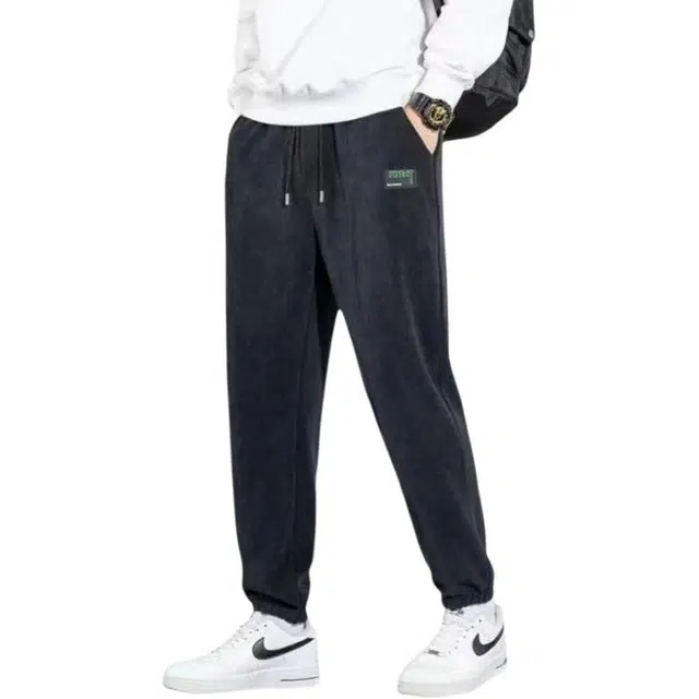 邦固依品 春秋冬季男士束脚加绒长直筒宽松工装运动休闲裤 男款