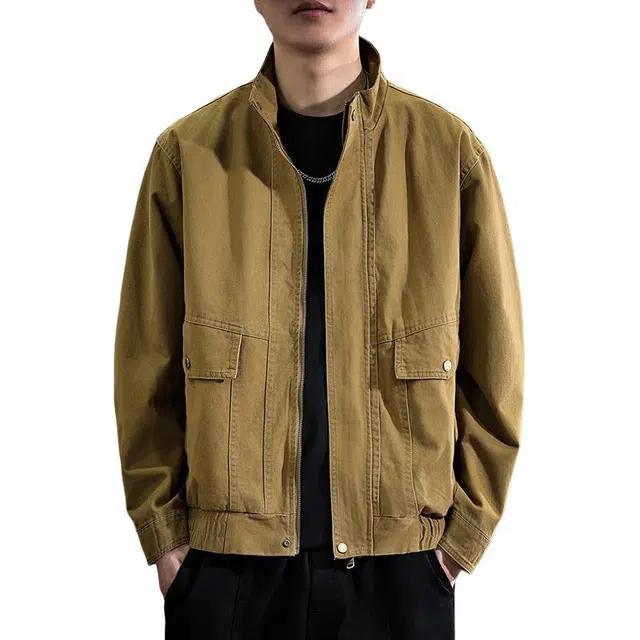 遨宇 阿美咔叽美式复古百搭猎装痞帅工装极简风宽松纯棉立领休闲户外潮长袖夹克外套 男女同款