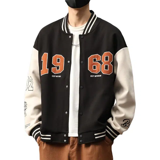协协乐 美式复古棒球服男生秋冬季青少年痞帅高街风设计感潮牌外套小众设计款夹克 男款
