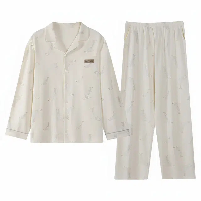 潞优野 轻盈高端长袖简约设计柔软亲肤家居服睡衣套装 男款