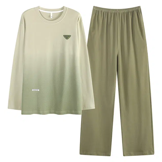 俏霓桐 时尚渐变色舒适纯棉亲肤圆领简约清新休闲长袖长裤家居服可外穿睡衣套装 男款